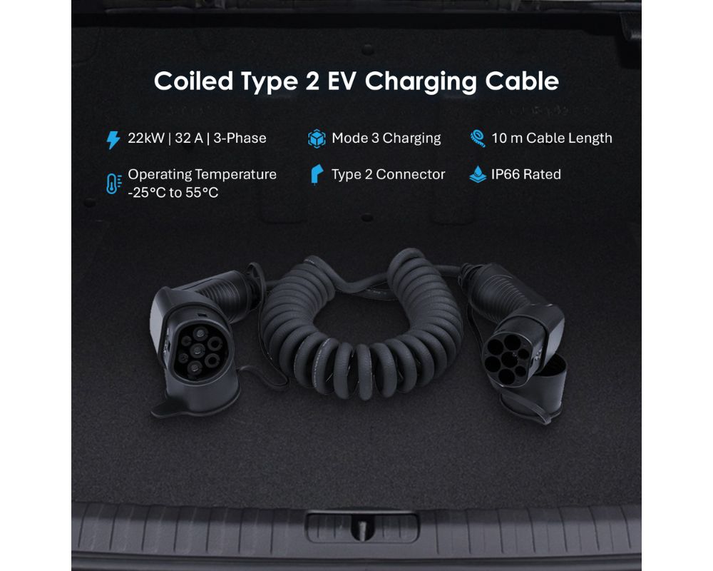Coiled Type 2 EV Charging Cable