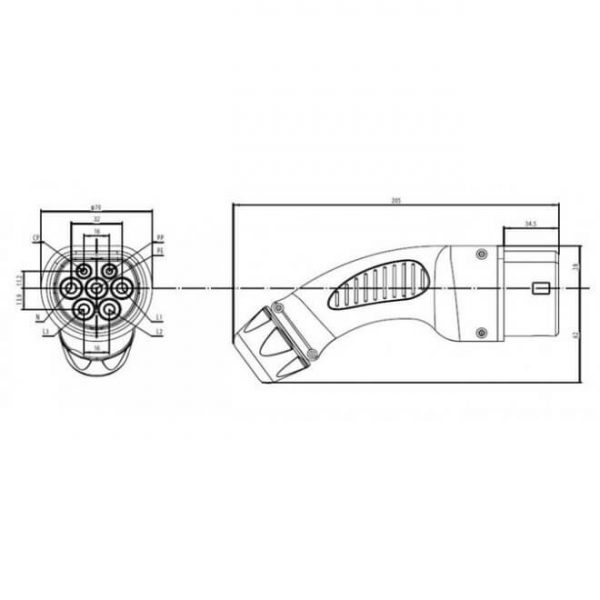 Type 2 Female EV Charging Plug (IEC 62196-2) | 32A | 22 kW