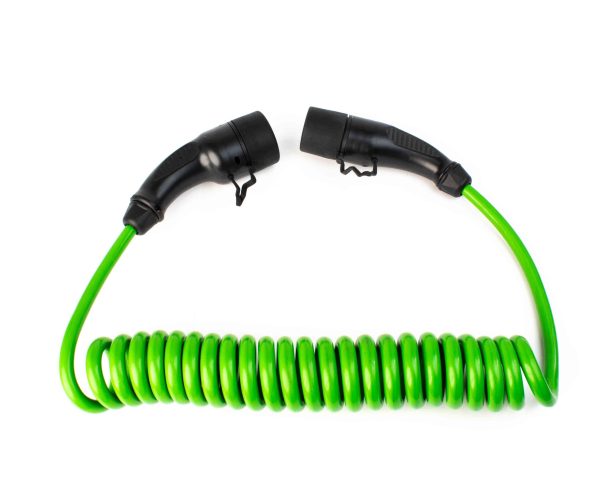 Hi-Vis Coiled Type 2 to Type 2 EV Charging Cable, 5 Metre